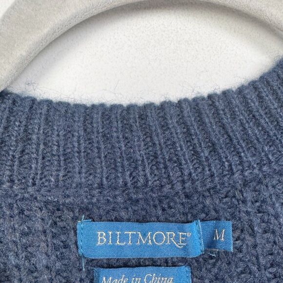 BILTMORE | Navy Blue Crewneck Puff Sleeve Sweater Women’s Size Medium - Picture 4 of 6